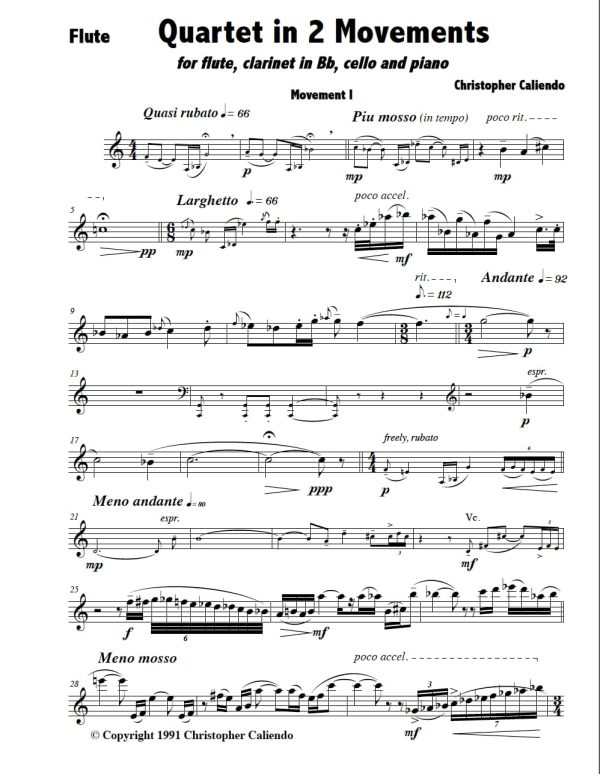 Quartet No. 1 - Flute | Clarinet | Piano | Cello | Caliendo World Music Publishing
