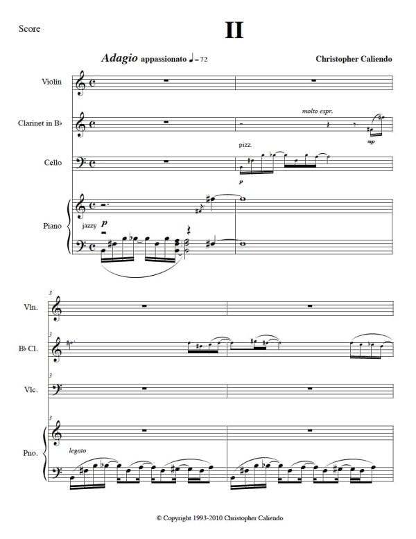 Quartet No. 2 - Violin | Clarinet | Piano | Cello | Caliendo World Music Publishing