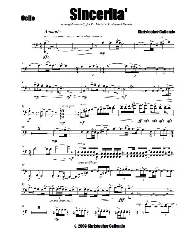 Sincerita' (Sincerely) - Flute | Violin | Viola | Cello | Caliendo World Music Publishing