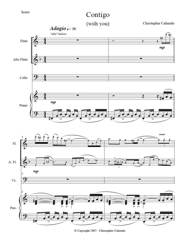 Contigo (With You) - 2 Flutes| Piano | Cello
