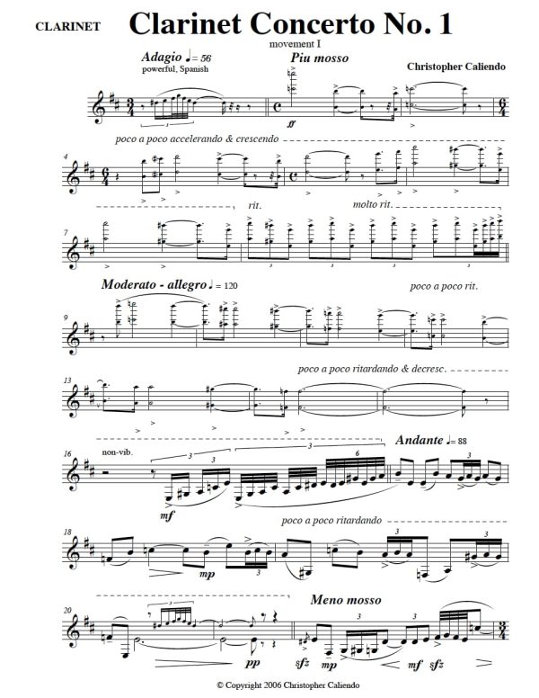 Clarinet Concerto No. 1 - Clarinet | Piano | Caliendo World Music Publishing