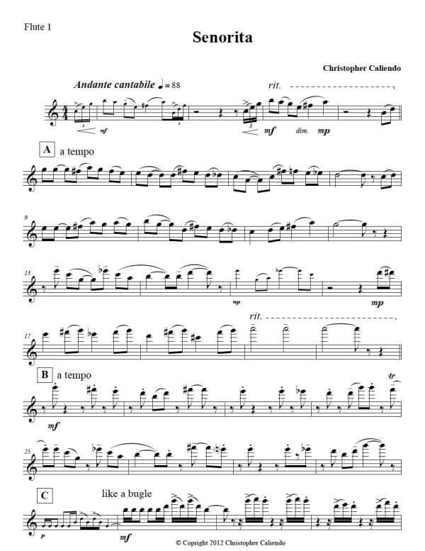 Senorita Flute Choir - 6 Flutes | Alto | Bass | Caliendo World Music Publishing