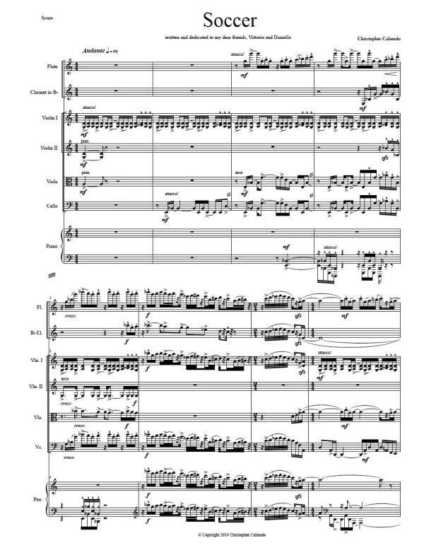 Soccer - Flute | Clarinet | 2 Violins | Viola | Cello | Piano