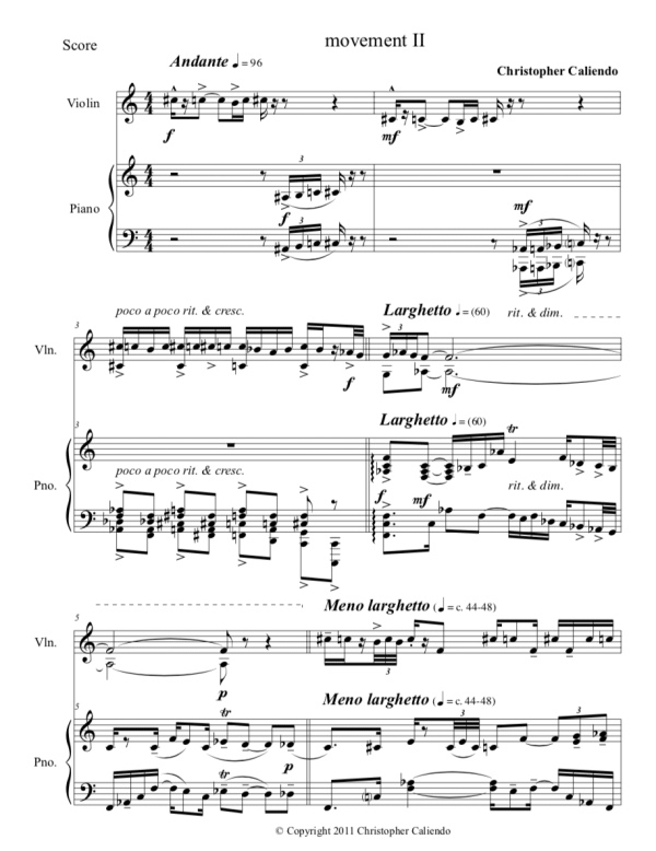 Violin Sonata No. 1 - Violin | Piano | Caliendo World Music Publishing
