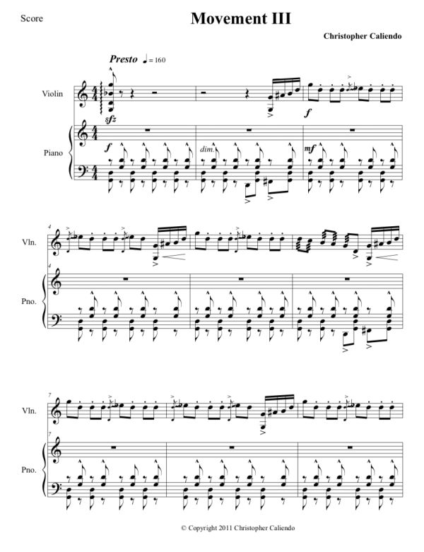 Violin Sonata No. 1 - Violin | Piano | Caliendo World Music Publishing