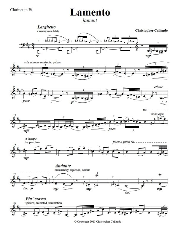 Lamento (Lament) - Clarinet | Piano | Caliendo World Music Publishing