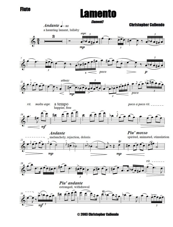Lamento (Lament) - Flute | Piano | Caliendo World Music Publishing