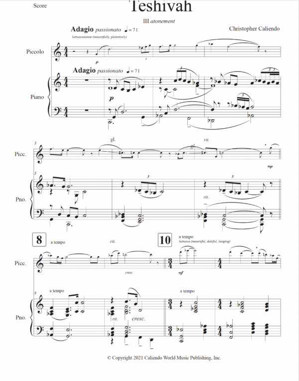 An Ashkenazy Tribute: 4 (Four) Jewish Pieces For Piccolo | Piano | Caliendo World Music Publishing